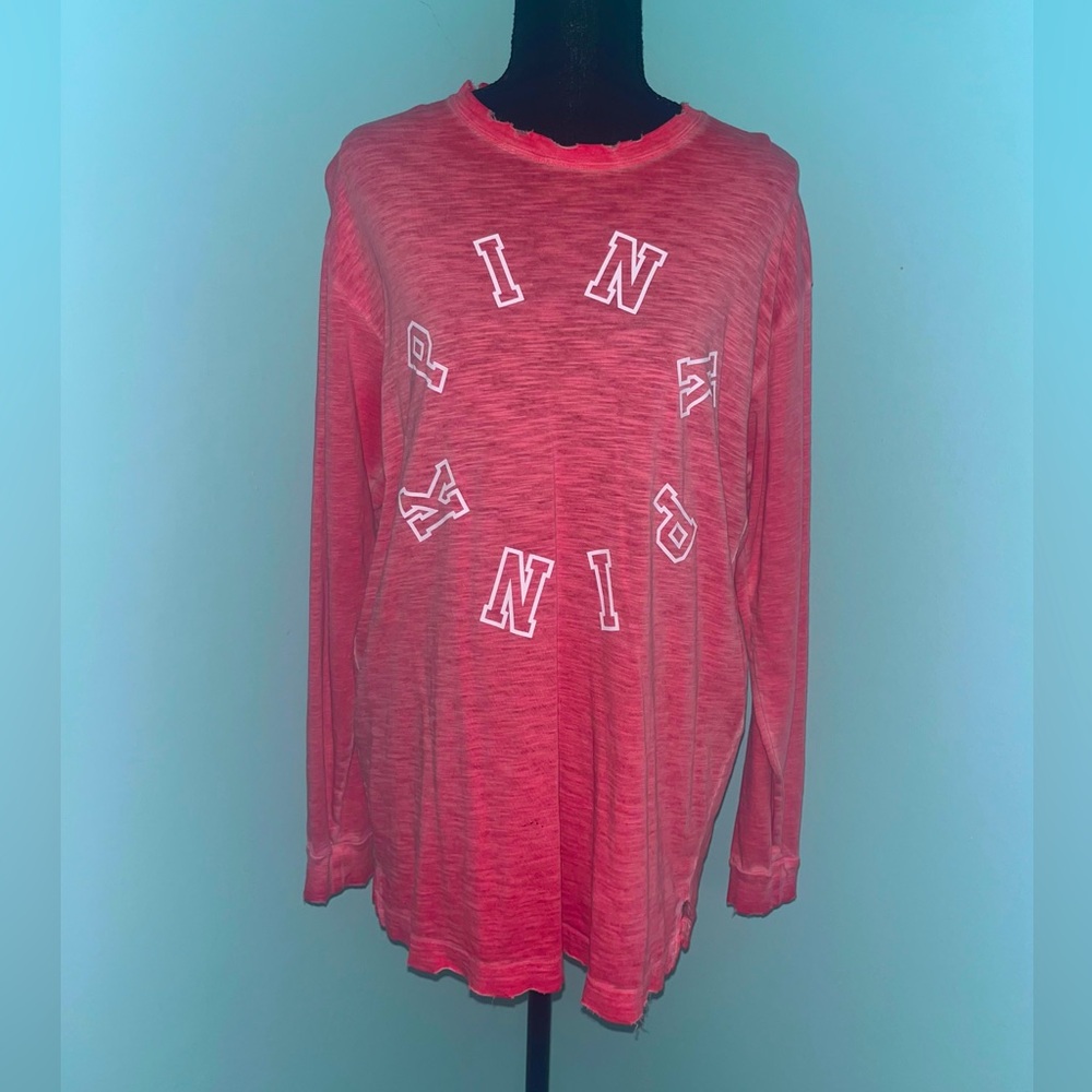💗PINK Oversized, Distressed Long Sleeve Shirt/Size Small